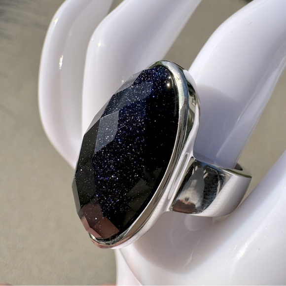 COCKTAIL Faceted Goldstone Ring Size 6 Stainless Steel Purple Gem Oversized Y2K - Picture 5 of 16